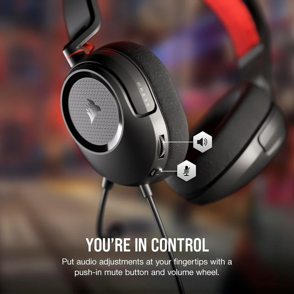 Corsair HS35 v2 Wired Gaming Headset Red 3.5mm Jack PC‎ PS5 Xbox Switch